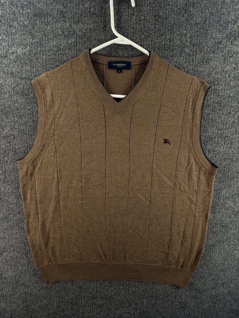 Burberry London Logo Mens Vest Sleeveless Brown 6 V-Neck Wool Acrylic Sweater